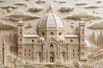Florence Cathedral a breathtaking paper cut design with detailed facade and dome embodying Renaissance spirit - obrazy, fototapety, plakaty