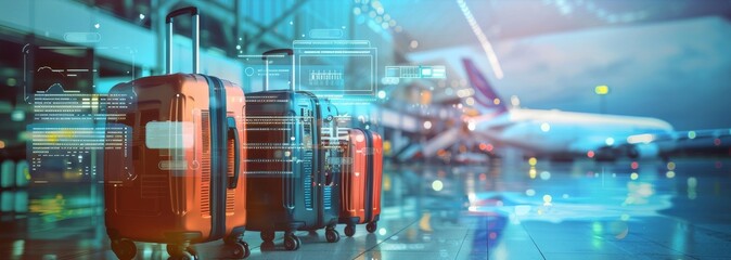 Smart luggage with digital interface in airport terminal