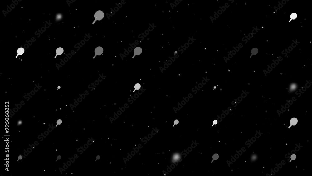 Poster template animation of evenly spaced table tennis symbols of different sizes and opacity. animation o