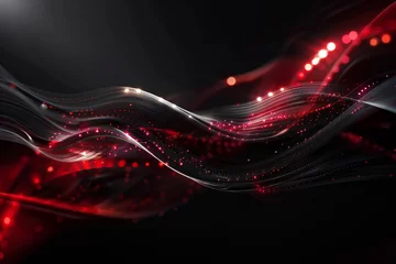 Foto op Canvas Flowing technology network, abstract design, backlight silhouette, side angle, glossy black and red  © xadartstudio
