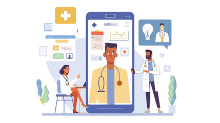 Virtual doctor app flat illustration. Mobile consulta