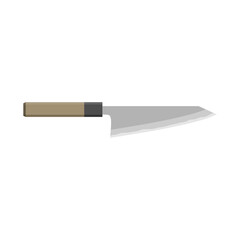garasuki japanese kitchen knife flat design vector illustration isolated on white background. A traditional Japanese kitchen knife with a steel blade and wooden handle.