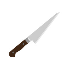 garasuki japanese kitchen knife flat design vector illustration isolated on white background. A traditional Japanese kitchen knife with a steel blade and wooden handle.