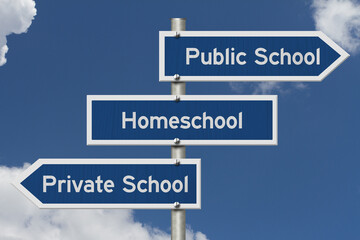  Deciding between public and private school and home school on sign