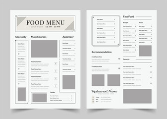 Fototapeta na wymiar Restaurant Menu, Food Menu Flyer, Classy Restaurant Menu Template, Fast food, Flyer Design, Modern