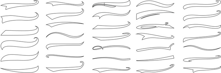 text Swoosh vector line art set, tail designs collection, simple curves, elaborate swirls, plain background. Perfect for logo, branding, graphic design elements, sports, fashion, or typography - obrazy, fototapety, plakaty