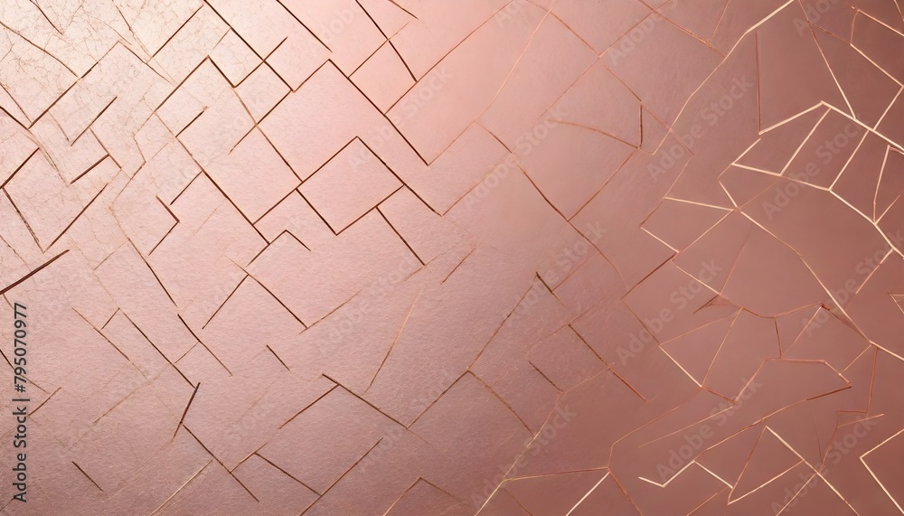 Wall mural Abstract net like geometrical pattern veins smooth polished shiny rose pink gold slab plate concrete texture background sample