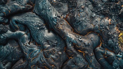 Majestic Aerial View of a Volcanic Landscape with Intricate Lava Patterns