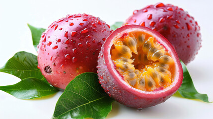 Fresh Passion Fruit on light background. Freshness. Vitamin. Fruity. Copy space.