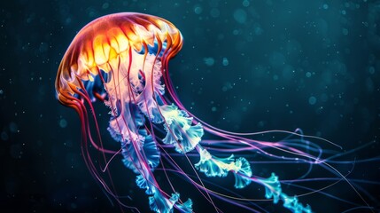 Vibrant Jellyfish Gliding Through Deep Blue Marine Waters