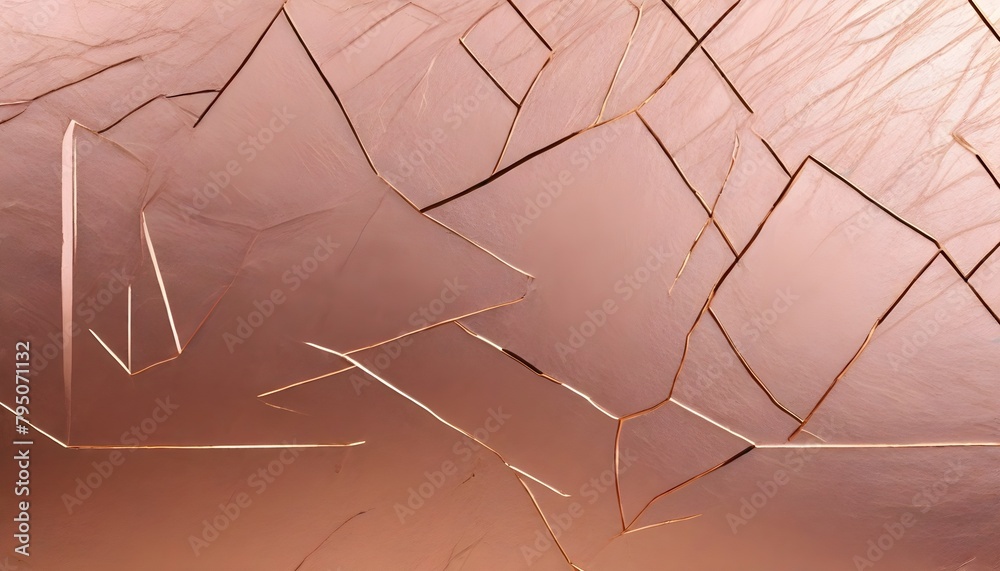 Wall mural abstract net like geometrical pattern veins smooth polished shiny rose pink gold slab plate concrete