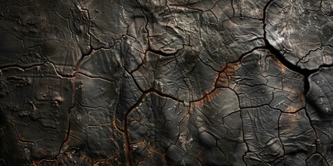 Rugged Black Surface with Intricate Orange Cracks Texture