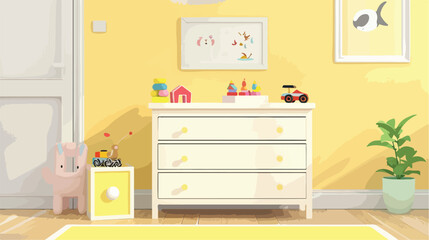 White chest of drawers with toys in childrens room ne