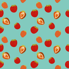 seamless pattern with strawberries on blue background 