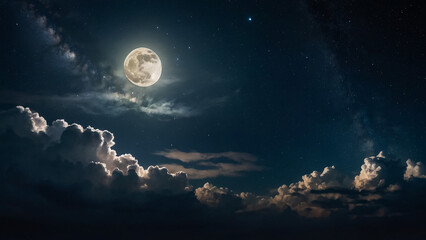 The moon in the night sky in clouds 3D illustration
