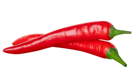 Spicy Chili peppers isolated on white or transparent background. Two hot red chilli peppers.