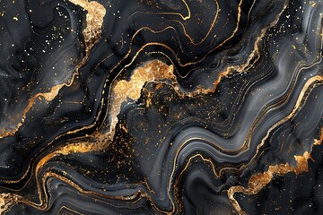 Fototapeta premium Three-dimensional abstract wallpaper featuring a luxurious dark golden and black background in black and gold tones