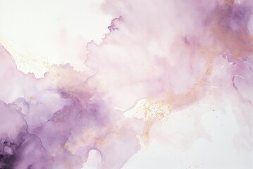 Hand-drawn watercolor backdrop with soft pastel shades of light pink and purple blend seamlessly, enhanced by golden speckles of textured paint. - 795074368