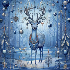 Naklejka premium Christmas Deer in Enchanted Forest