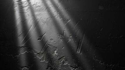 A black and white photo of a light shining through the wall, AI