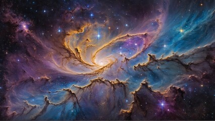 Vivid paint art representing a cosmic galaxy. Abstract imagination of space.