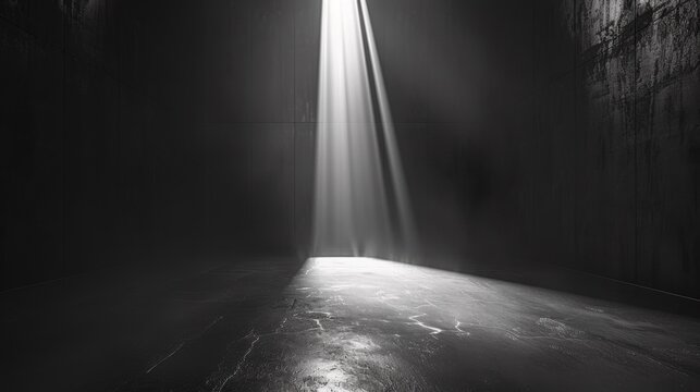 A black and white photo of a beam coming out from the ground, AI