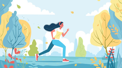 Woman running in the park. Vector illustration