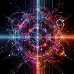 Obraz premium 3D render abstract violet blue neon lights background wallpaper - Generative AI