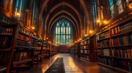 3d rendered of interior of an old, antique and historical library in a university with thousand of books.