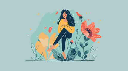 Woman sitting on the fading flower and cant deal 
