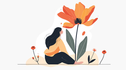Woman sitting on the fading flower and cant deal with