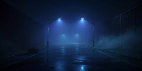 Dark Empty Street on Dark Blue Background