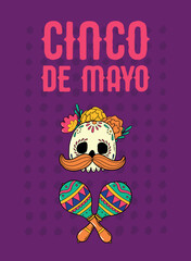 Cinco de Mayo greeting card, poster, wallpaper decorated with doodles and lettering quote. Good for invitations, prints, banners, templates, etc. EPS 10