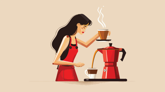 Woman pouring espresso from geyser coffee maker into