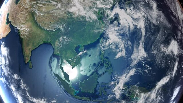 Realistic Earth From Space Zoom In Clouds Laos Vientiane