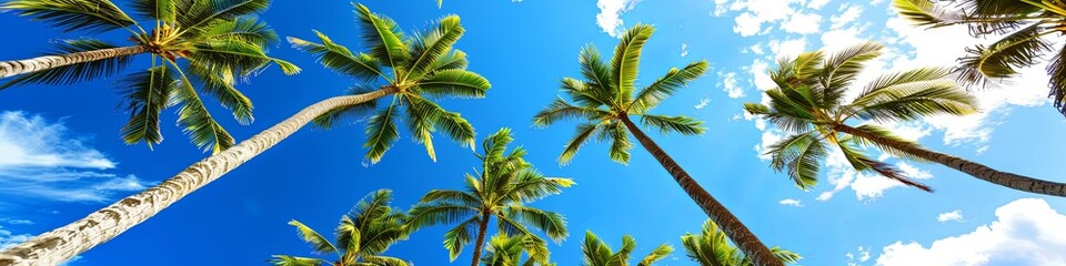 Fototapeta premium Vintage Gaze at Tropical Palms Against Azure Sky