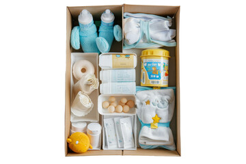 What's Inside a Box of Baby Products On Transparent Background.
