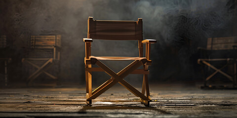 The director's chair stands in a beam of light 