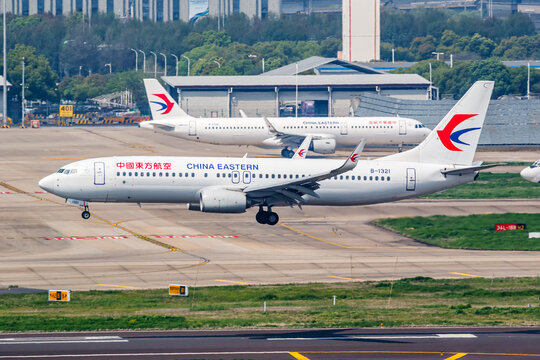 China Eastern Boeing 737-800 airplane at Shanghai Hongqiao Airport in China