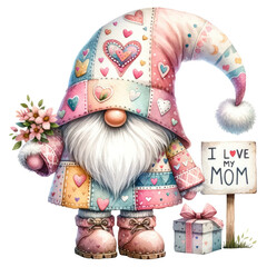 Mother's Day Gnome with Heartwarming Sign Illustration.