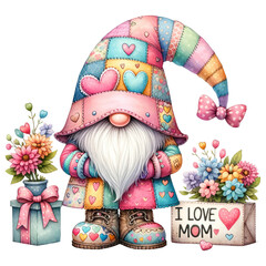 Mother's Day Gnome with Heartwarming Sign Illustration.