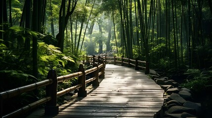 view of the path in the bamboo forest
 - Powered by Adobe