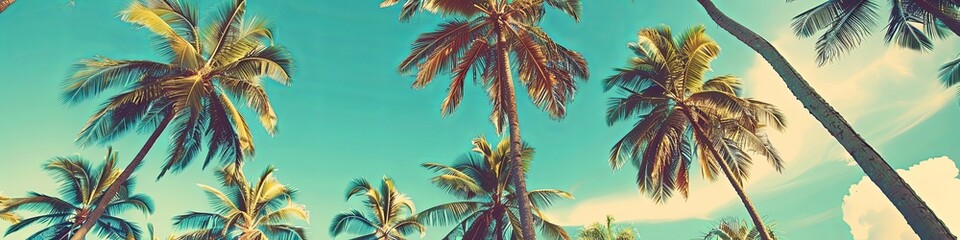 Vintage Gaze at Tropical Palms Against Azure Sky