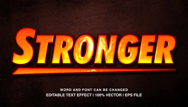 Stronger editable text effect template, 3d bold glossy movie style typeface, premium vector
