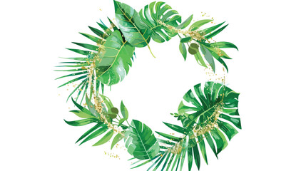 Wreath or garland with Green Tropical leaves gold 