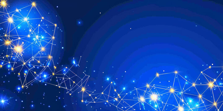 A blue background with a lot of stars and lines. The stars are scattered all over the background and the lines are connecting them. The background is very bright and colorful