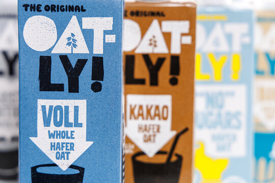 Oatly vegan oat milk substitute product different flavors