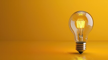 An incandescent light bulb placed on top of a yellow table