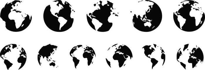 Earth globe set. World map in globe shape. Earth globes collection. Flat style - obrazy, fototapety, plakaty