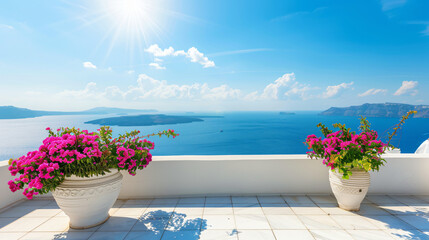Santorini island Greece. Beautiful sea view at sunny day